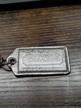 Coach Metallic Silver Crackle Leather Keychain Tag/Bag Charm GUC